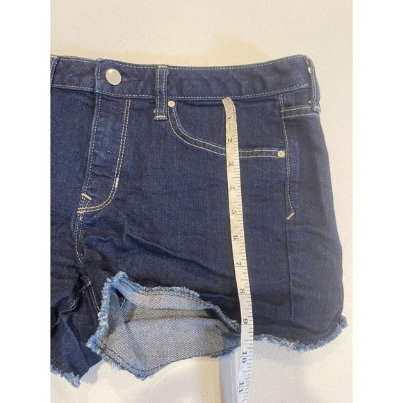 Gap 1969 Womens Slim Cut Off Maddie Shorts Mid Rise Raw Hem Dark Wash Size 27 - Picture 5 of 9